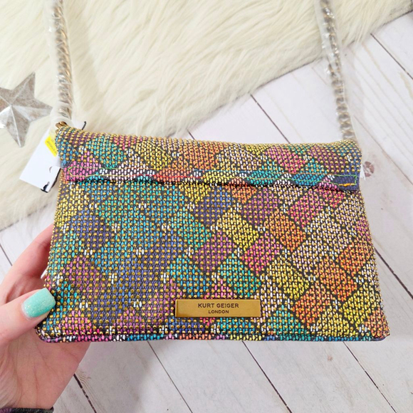 Kurt Geiger Mini Kensington Flap Crossbody Bag rainbow gold rhinestone studs NWT - Picture 6 of 8